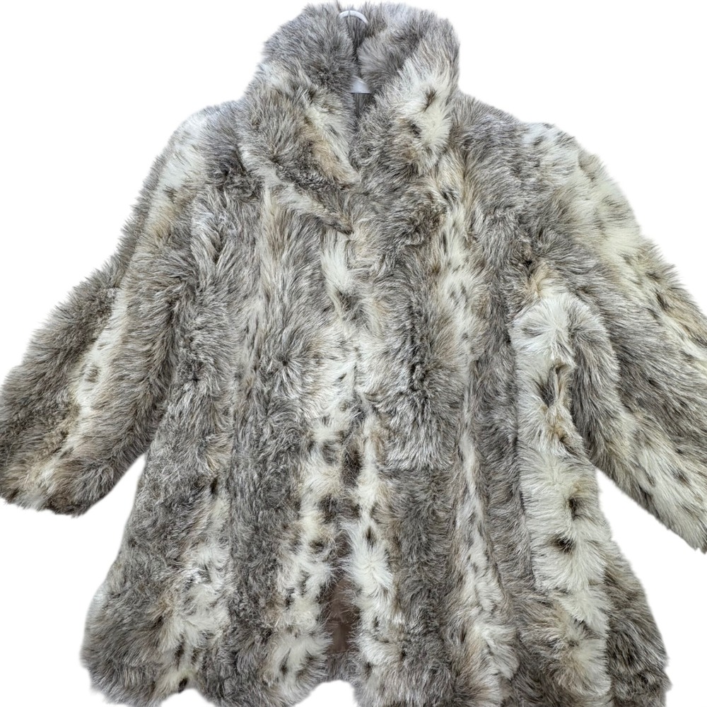 Miss New Yorker Faux Fur Coat Women Medium Gray Vintage Faux Lynx Mob Wife Luxe